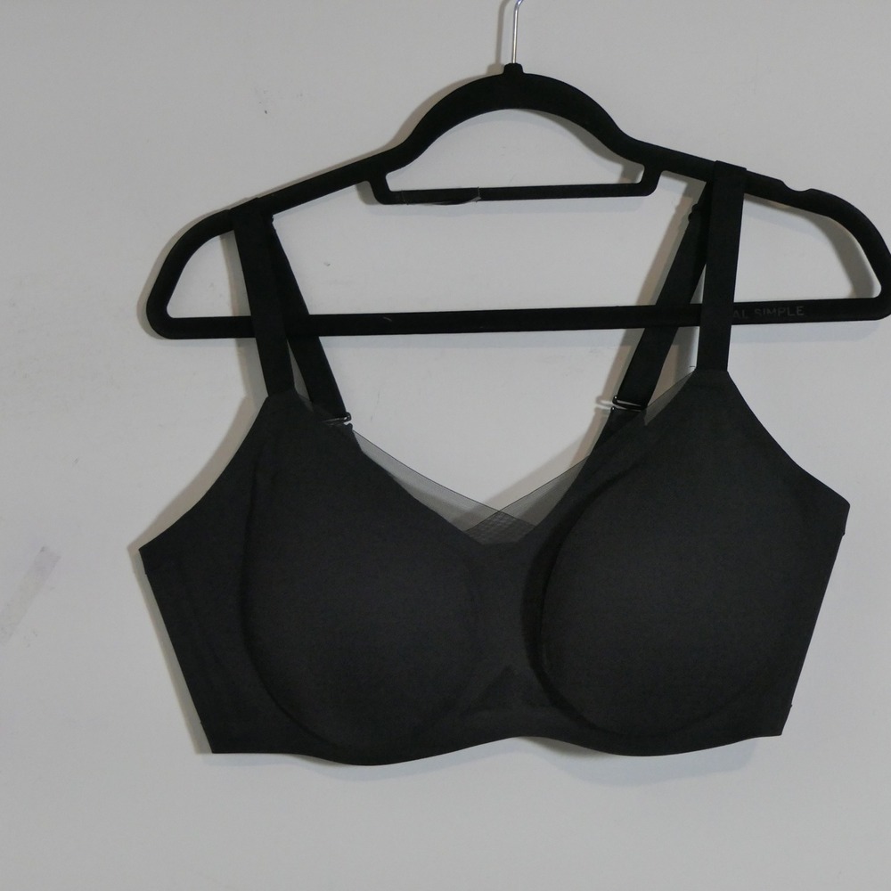 Honeylove Womens Crossover Bra 1X 40C/D Black Mesh Smoothing Wire-Free Comfort